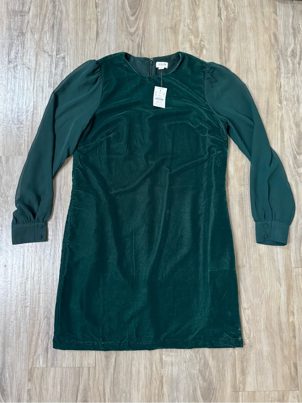 J. Crew Dark Green Velvet Sleeve Shift Dress -NWT